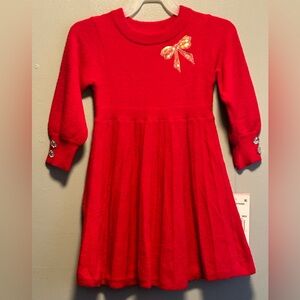 Red Casual Fit and Flare Dress with Crew Neck